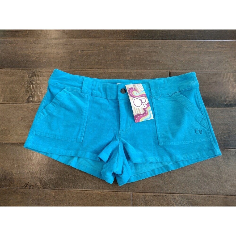 OCEAN PACIFIC OP Women's NWT Y2K turquoise aqua Low Rise corduroy shorts 15